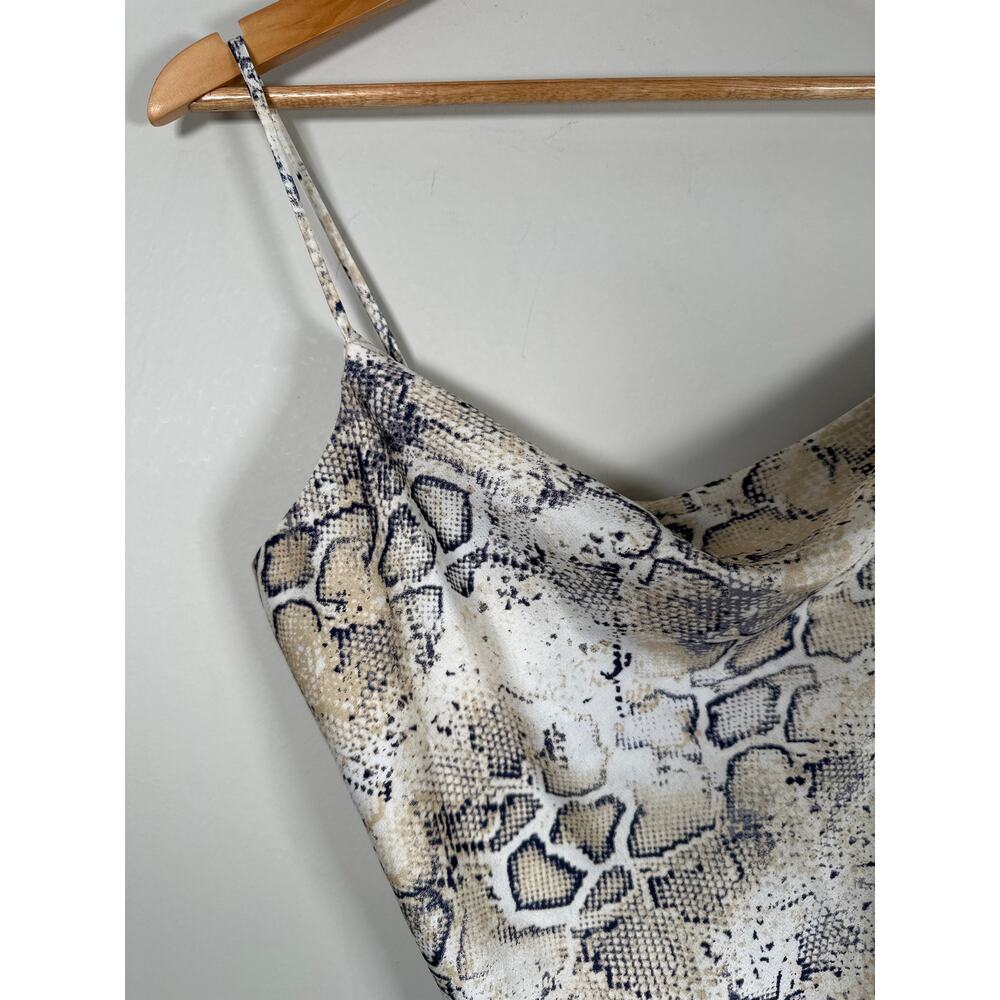 J.O.A. Breeana Beige Snake Print Satin Cowl Neck Slip Dress Womens Size XS - Picture 3 of 9